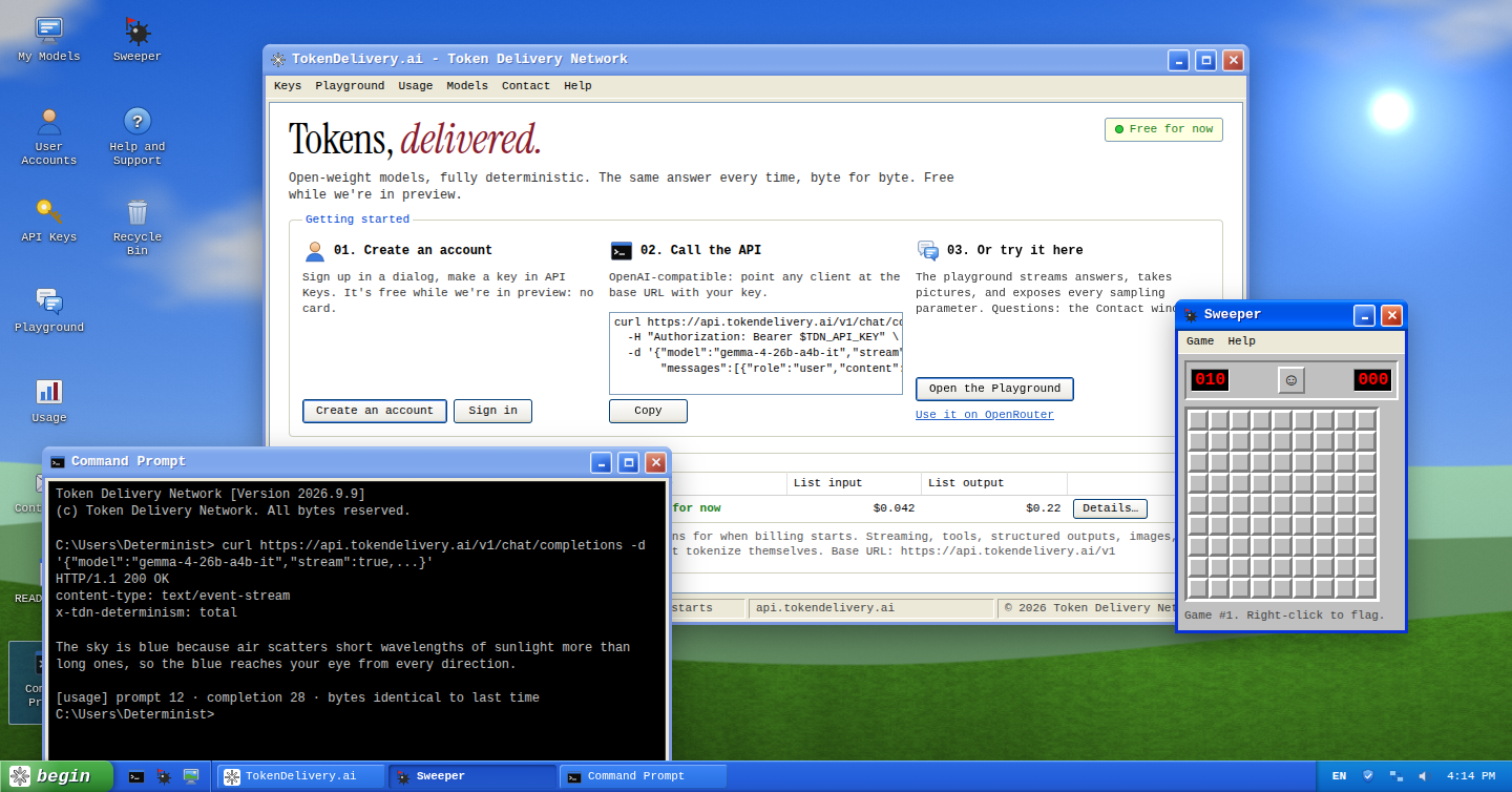 Show HN: Determinstic LLM inference for lowest price Gemma 4, with Windows XP